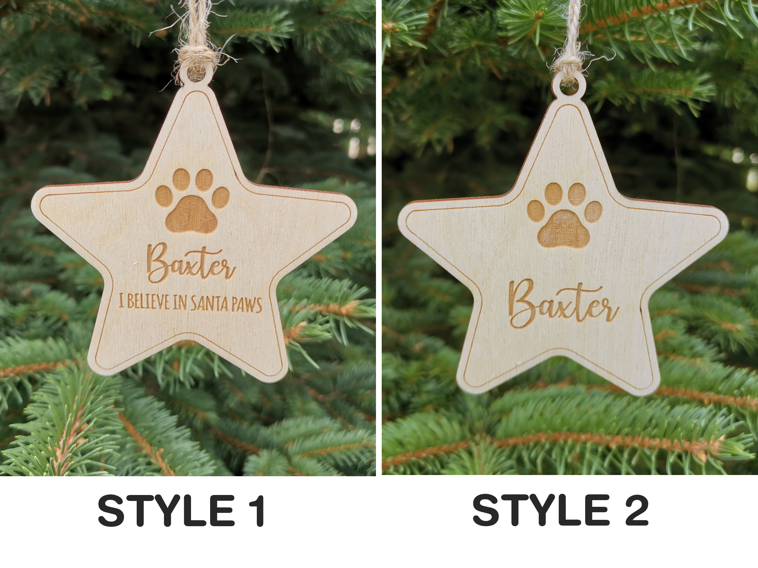 Wooden mdf Paw Print Personalised with Name Pet Christmas Bauble Memorial tag 