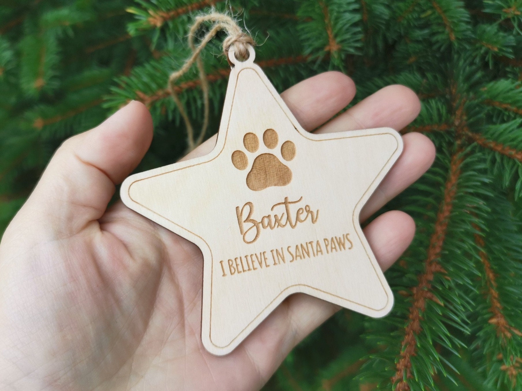 Laser Cut Dog Pet Paw Print Customizable Christmas Bauble 