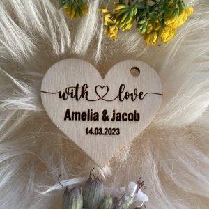 Personalized Wooden Wedding Hearts Tags