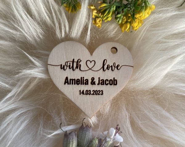 Personalized Wooden Wedding Hearts Tags