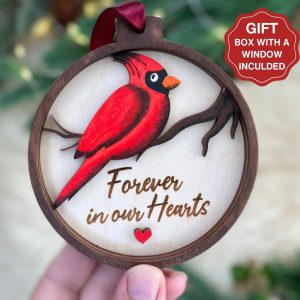 cardinal ornament, forever in our hearts